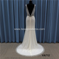 Simple Neck Beach Bridal satin wedding gown bridal